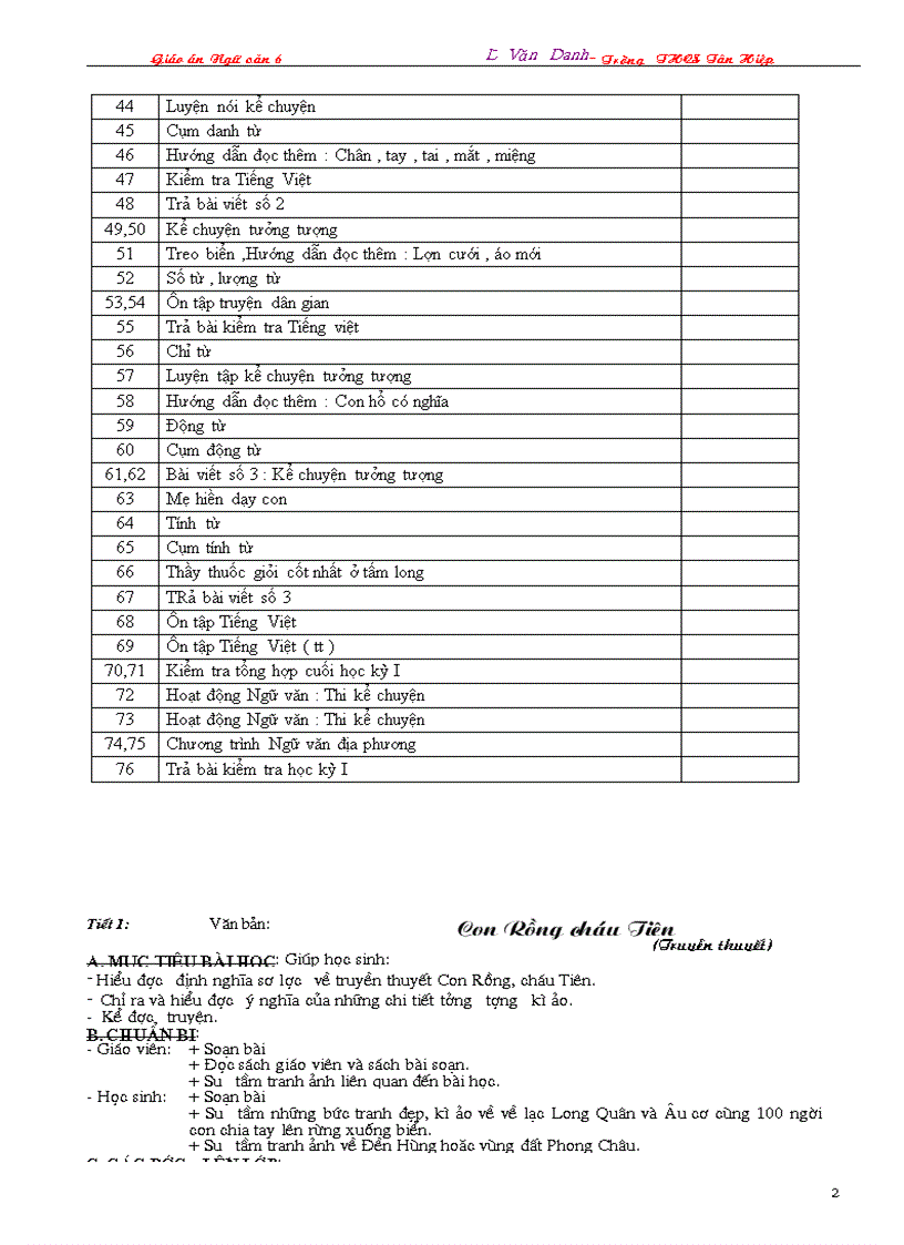 image for page Giáo án Ngữ văn 6 3 cột 2009 2010