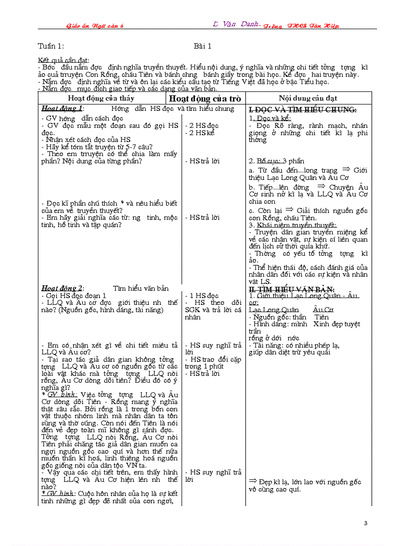 image for page Giáo án Ngữ văn 6 3 cột 2009 2010