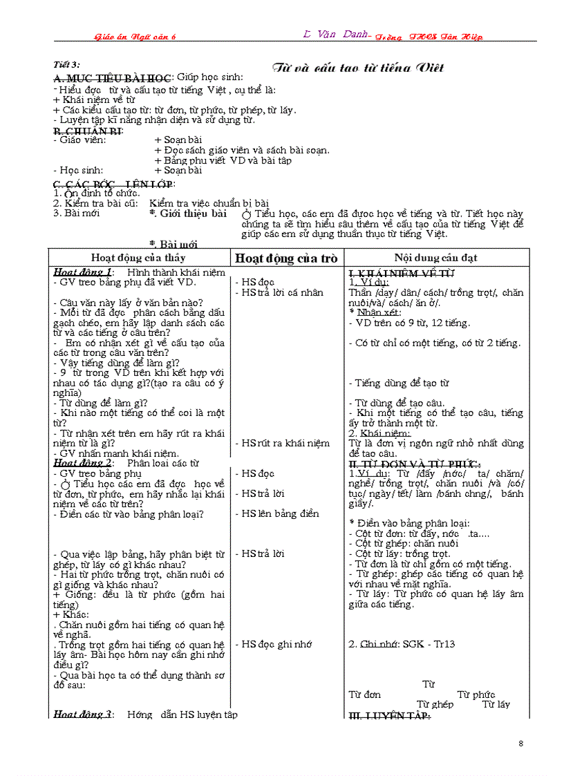 image for page Giáo án Ngữ văn 6 3 cột 2009 2010