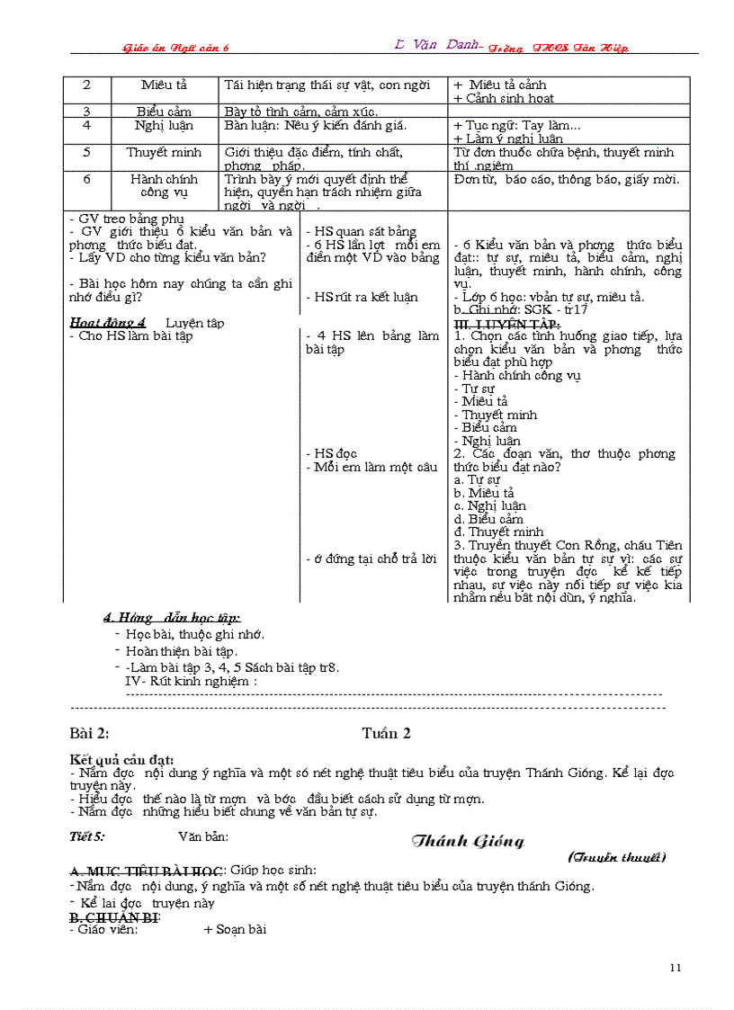 image for page Giáo án Ngữ văn 6 3 cột 2009 2010