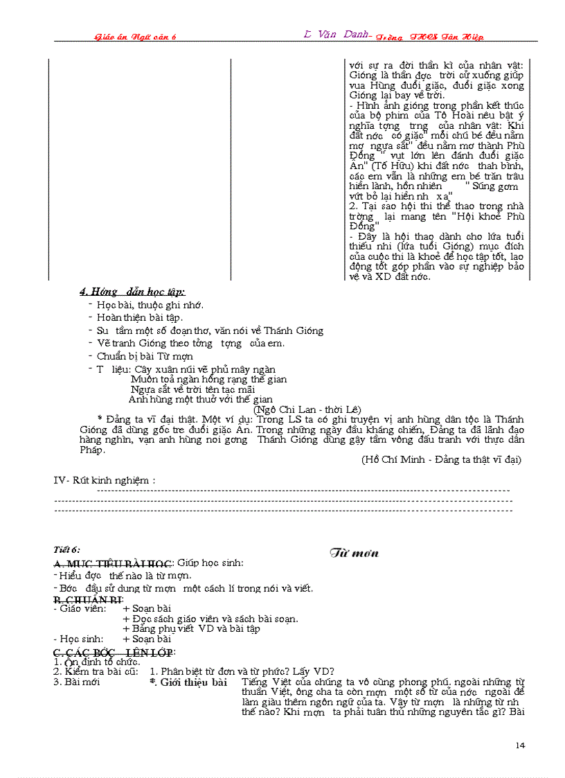 image for page Giáo án Ngữ văn 6 3 cột 2009 2010