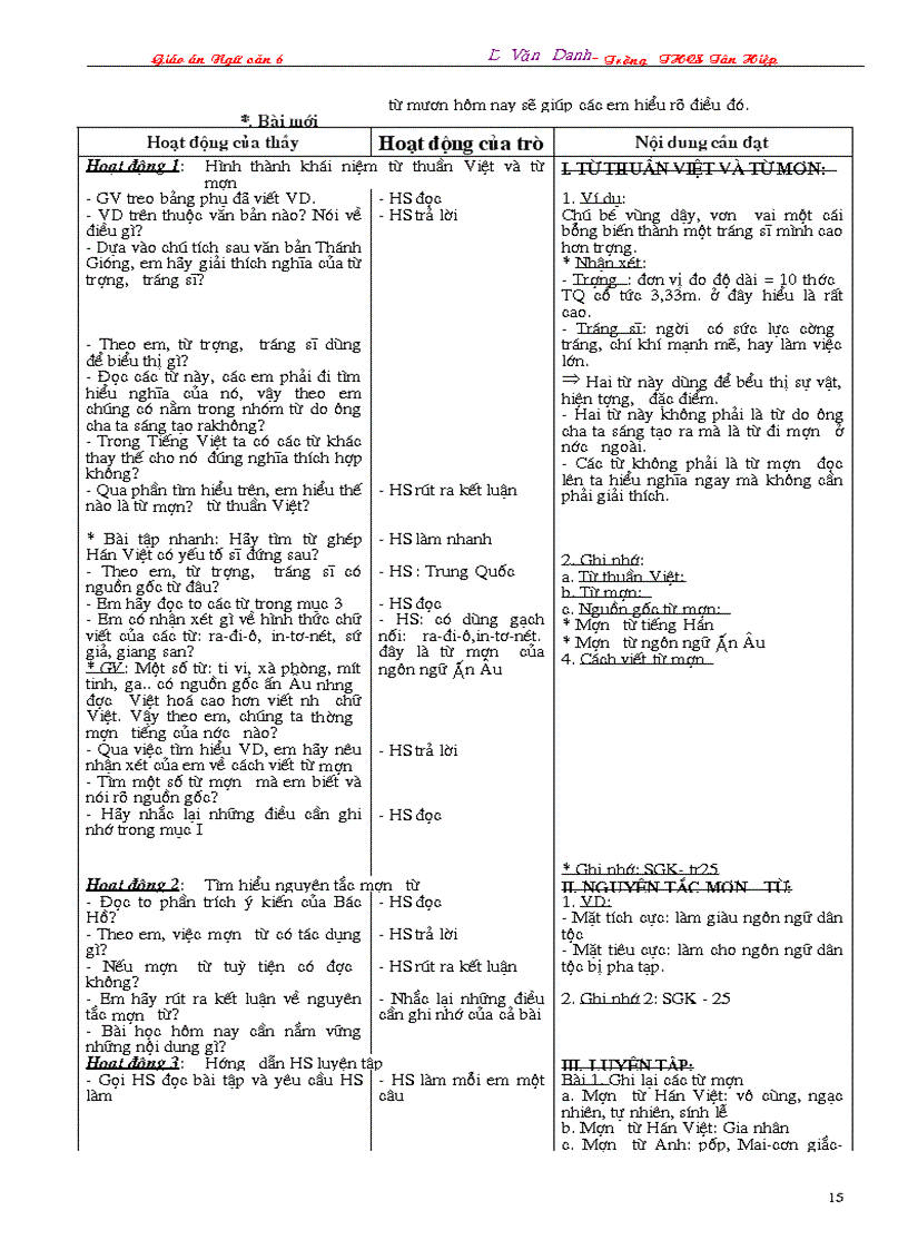 image for page Giáo án Ngữ văn 6 3 cột 2009 2010