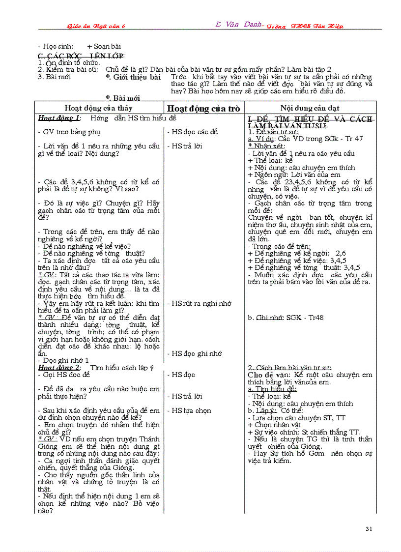 image for page Giáo án Ngữ văn 6 3 cột 2009 2010