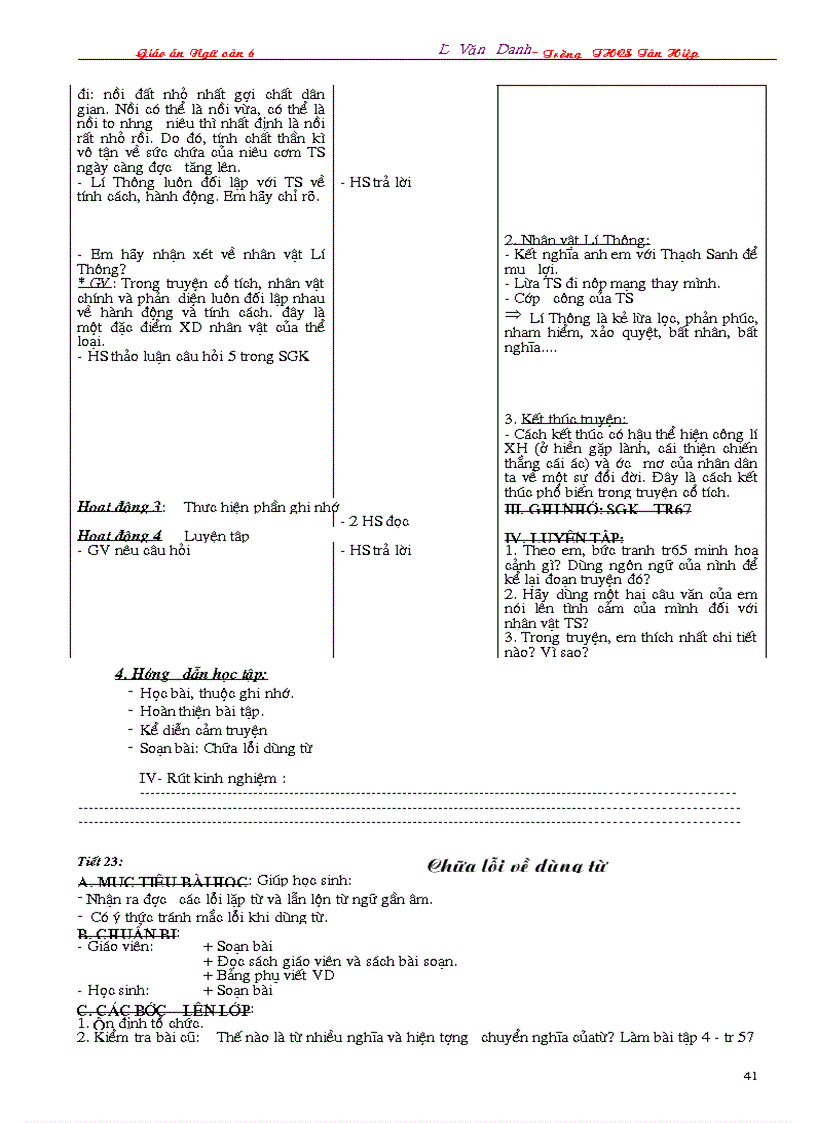 image for page Giáo án Ngữ văn 6 3 cột 2009 2010