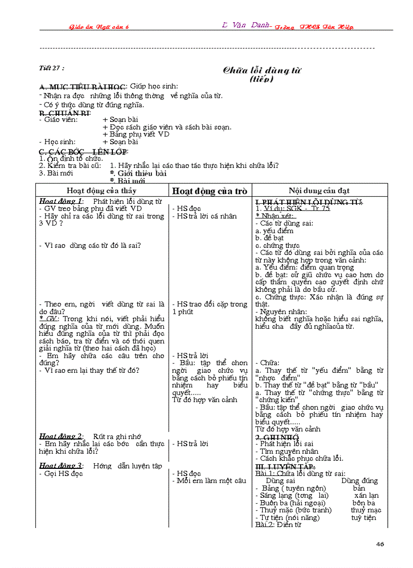 image for page Giáo án Ngữ văn 6 3 cột 2009 2010