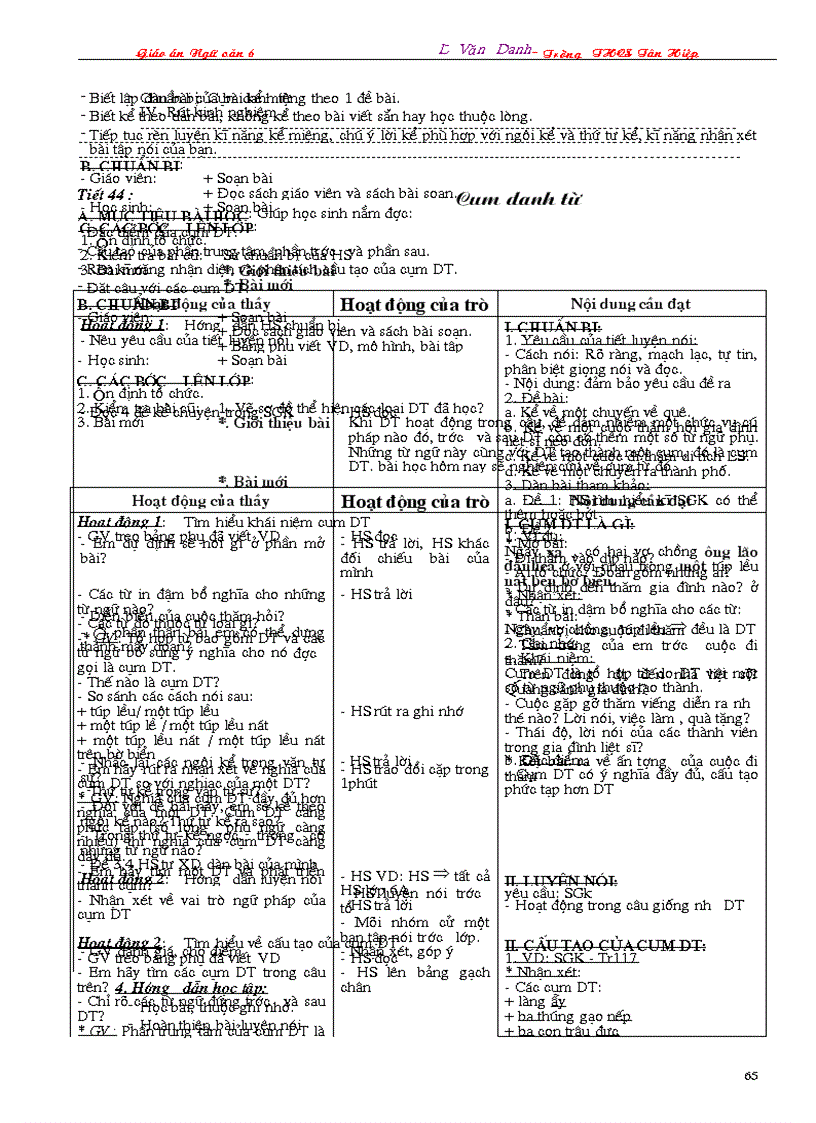 image for page Giáo án Ngữ văn 6 3 cột 2009 2010