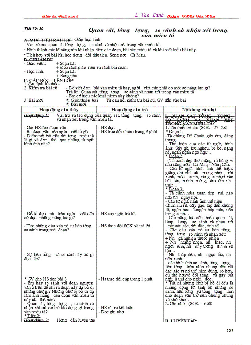 image for page Giáo án Ngữ văn 6 3 cột 2009 2010