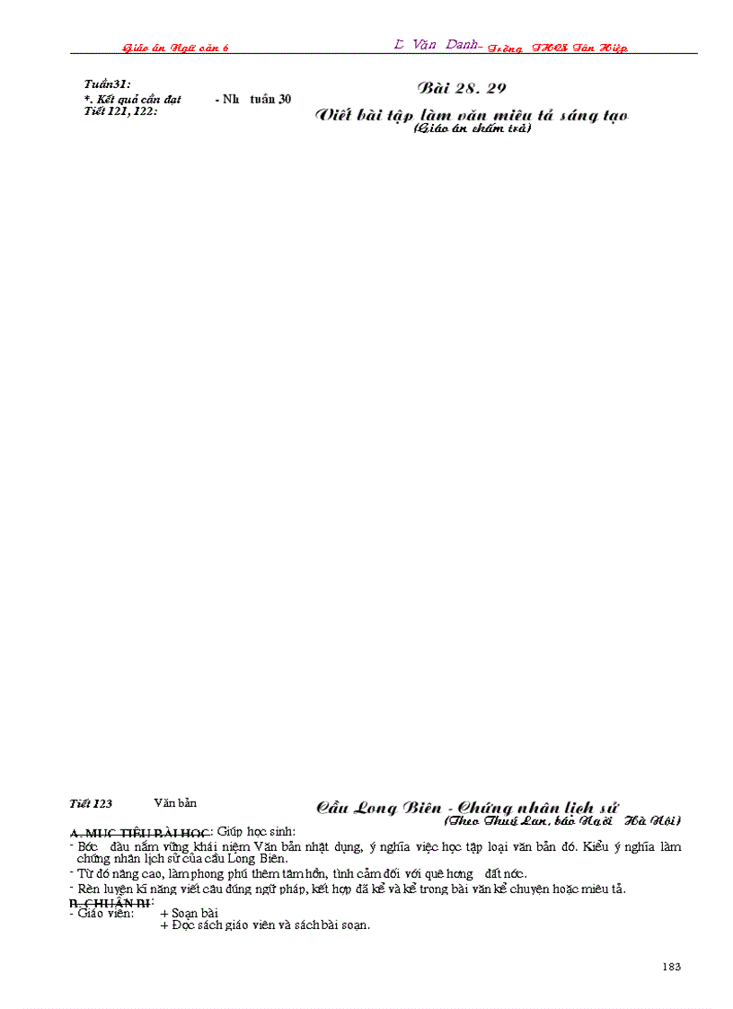 image for page Giáo án Ngữ văn 6 3 cột 2009 2010