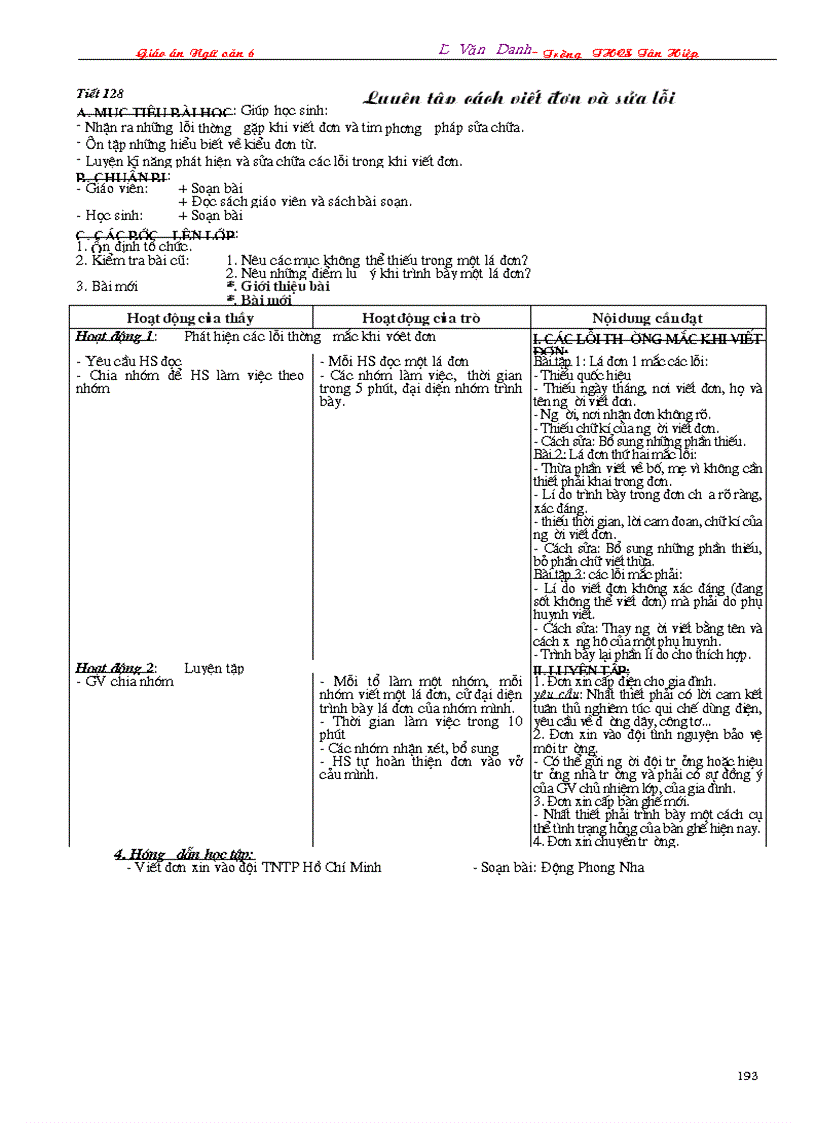 image for page Giáo án Ngữ văn 6 3 cột 2009 2010