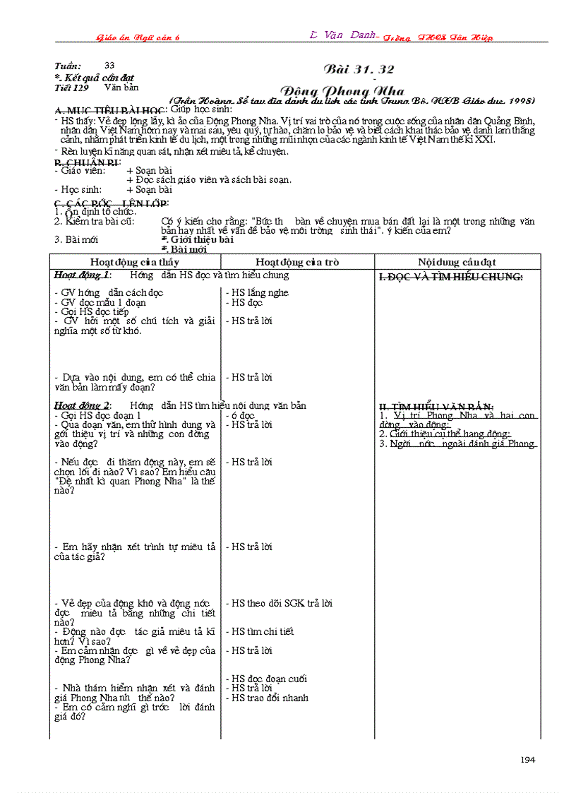 image for page Giáo án Ngữ văn 6 3 cột 2009 2010