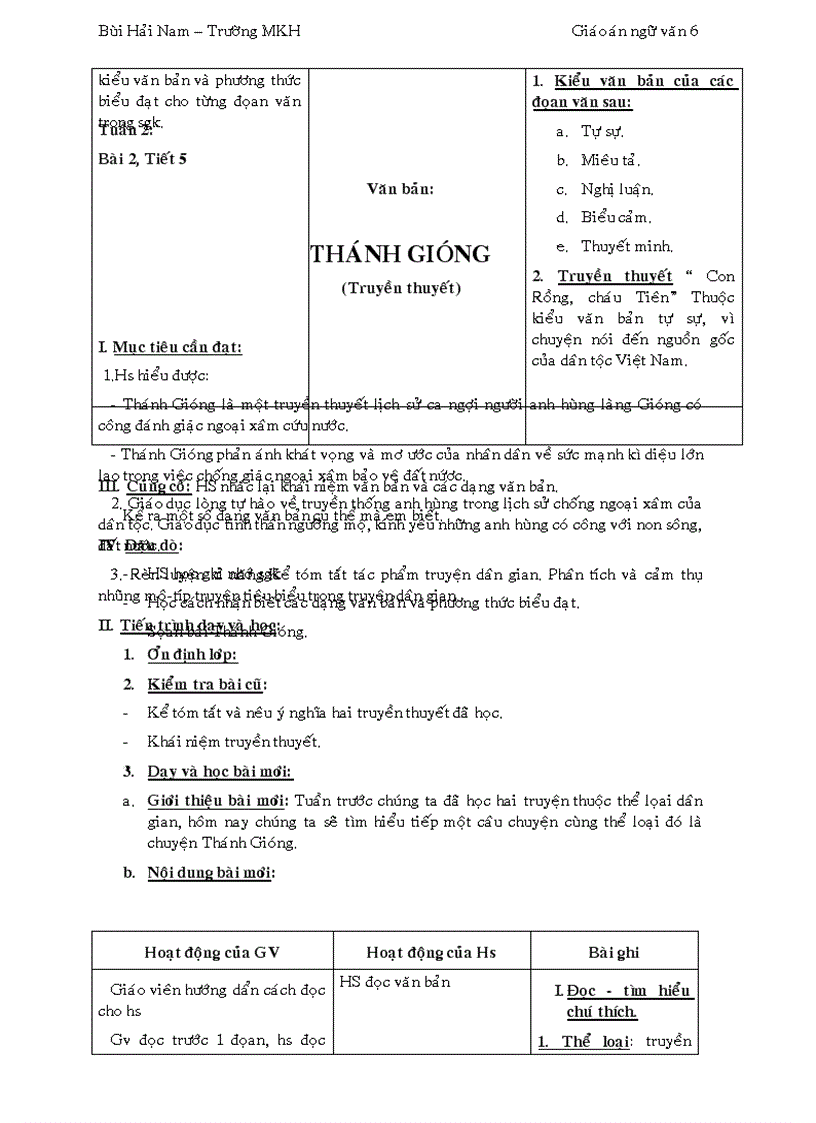 image for page Giáo án Ngữ văn 6 Ba cột