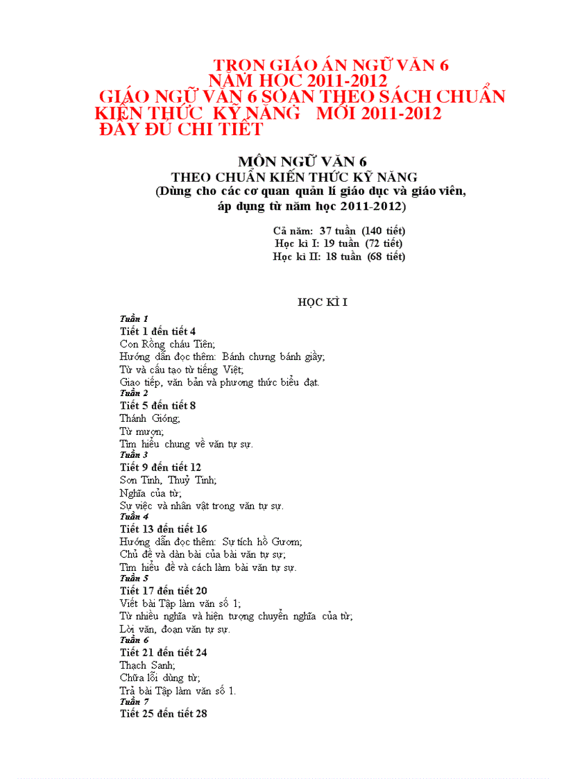 image for page Giáo án Ngữ văn 6 chuẩn học kì 2