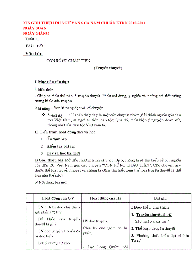 image for page Giáo án Ngữ văn 6 chuẩn kiến mới nhất