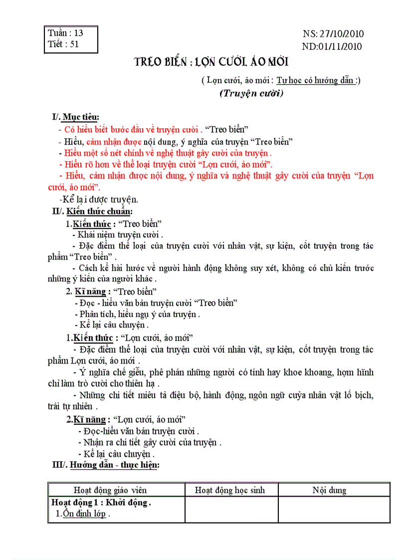 image for page Giáo án ngữ văn 6 chuẩn tuần 13