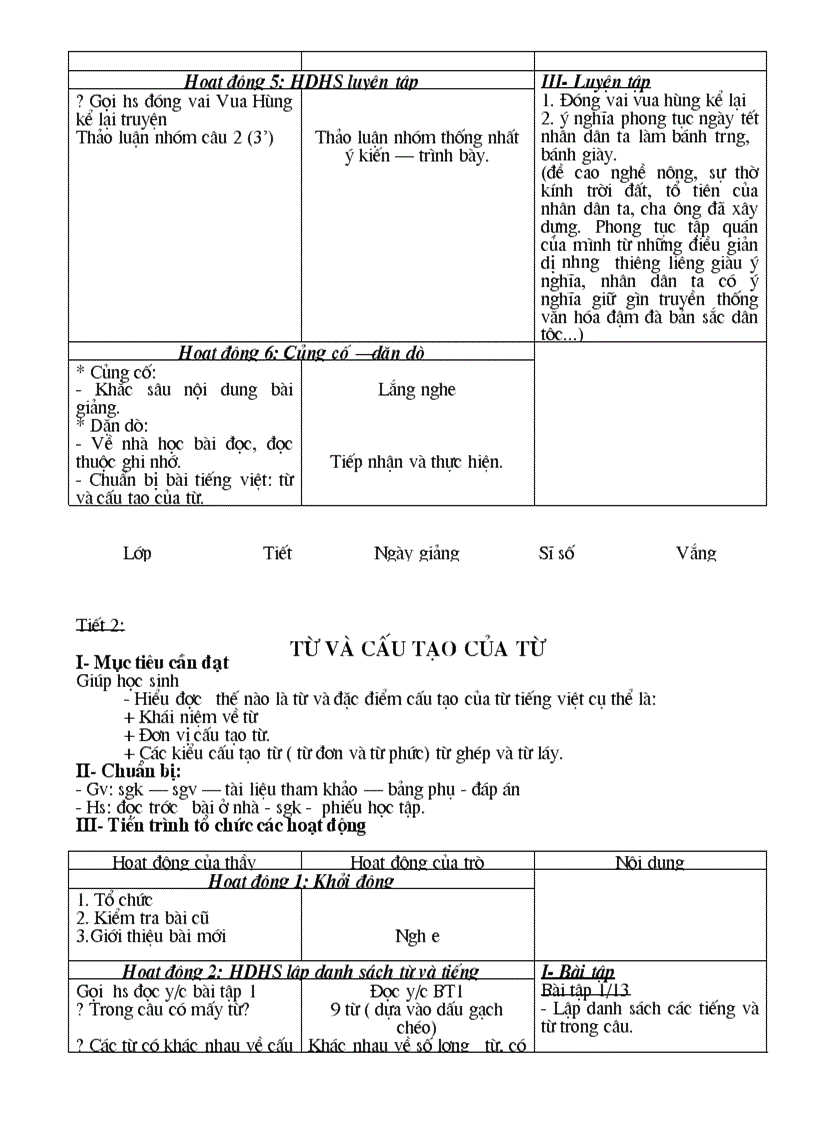 Giáo án Ngữ Văn 6 đầy đủ