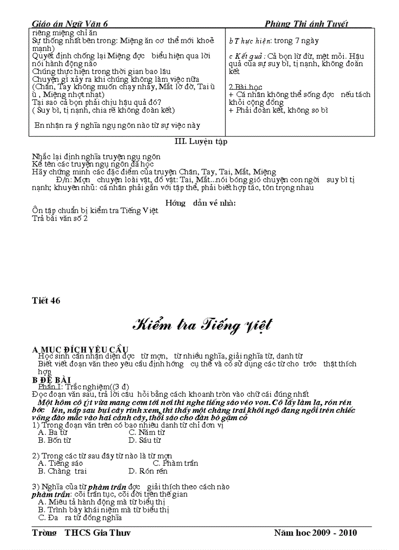 image for page Giáo án ngữ văn 6 Rất hay học kì 1