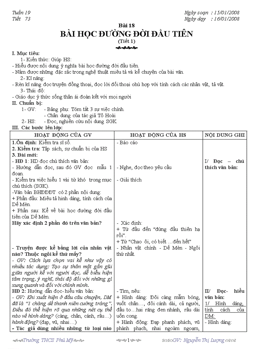image for page Giáo án Ngữ văn 6 tuần 19 đến tuần 23