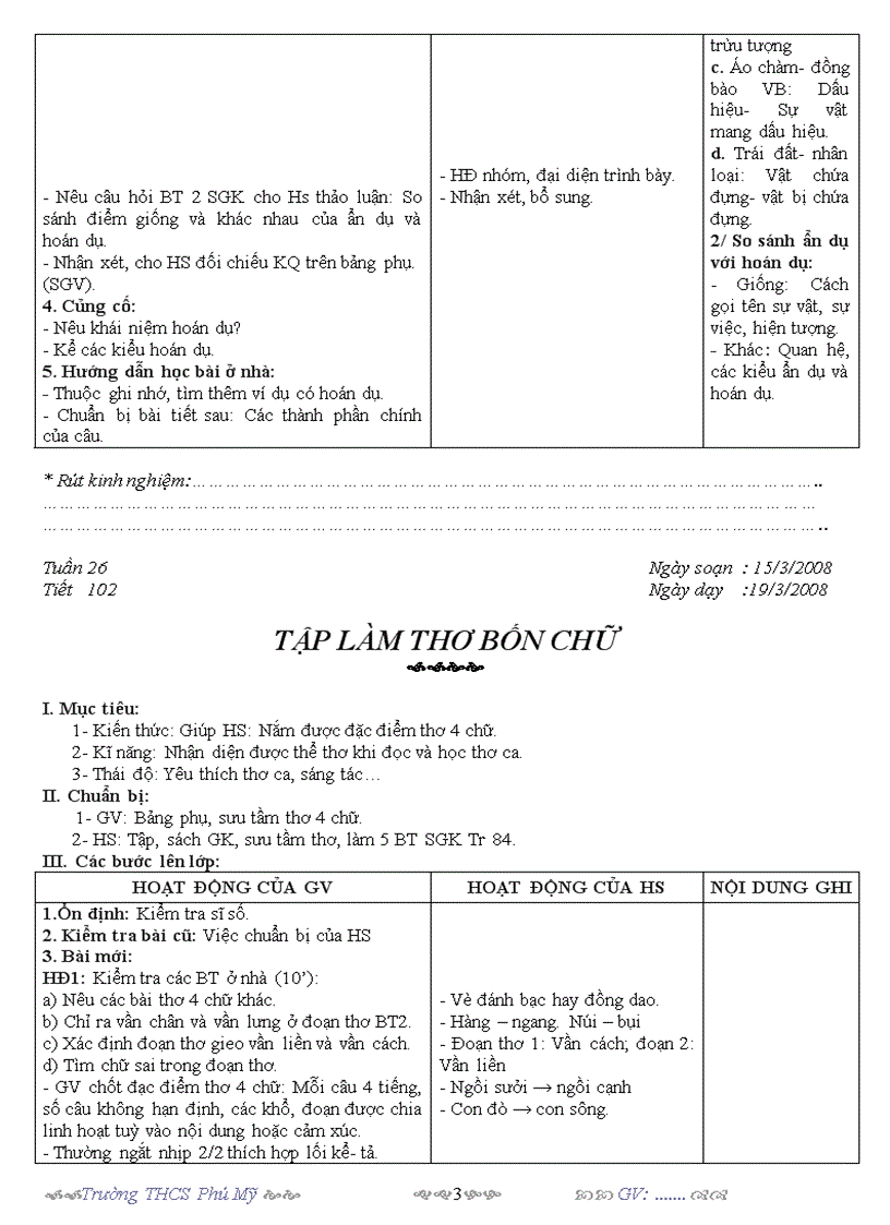 image for page Giáo án Ngữ văn 6 tuần 26 3 cột