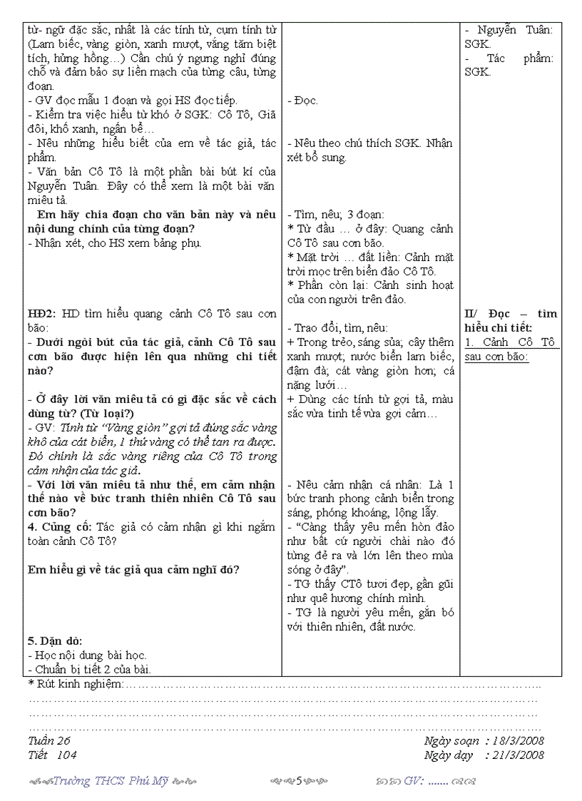 image for page Giáo án Ngữ văn 6 tuần 26 3 cột