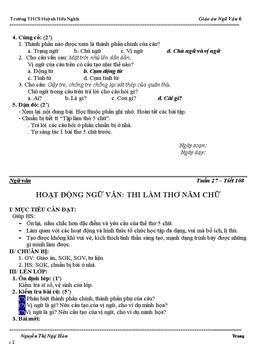 image for page Giáo án Ngữ văn 6 Tuần 27