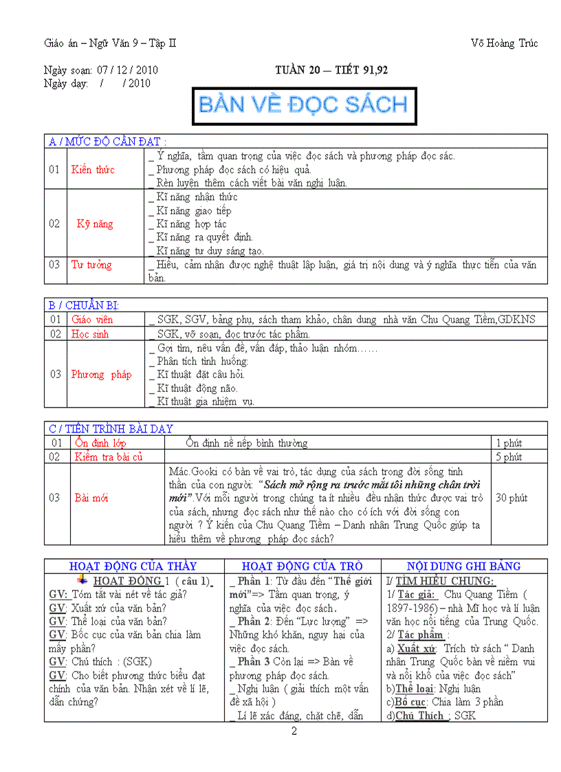 image for page Giáo án ngữ văn 9 tuần 20 21 3 cột rất khoa học