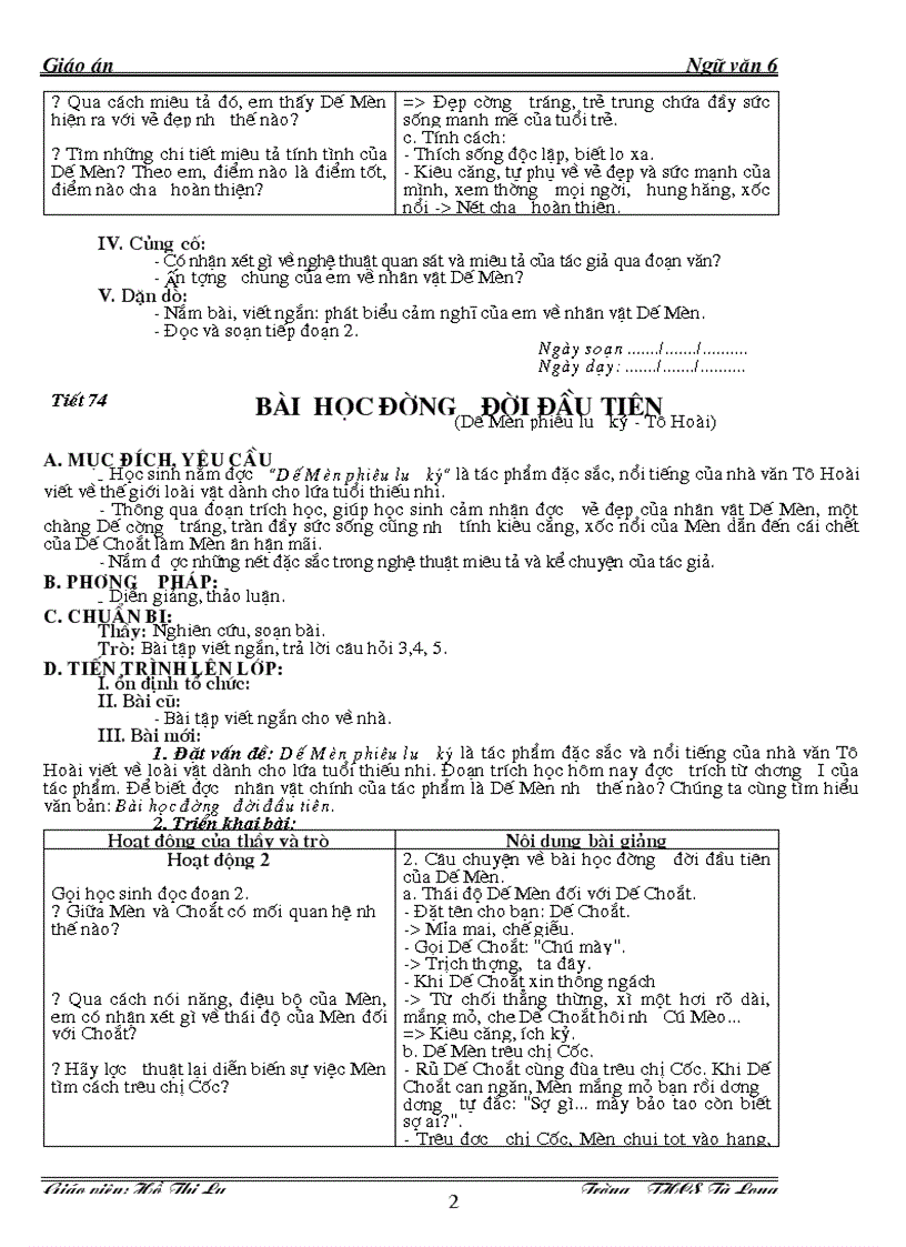 image for page Giáo án ngữ văn lớp 6 kỳ ii