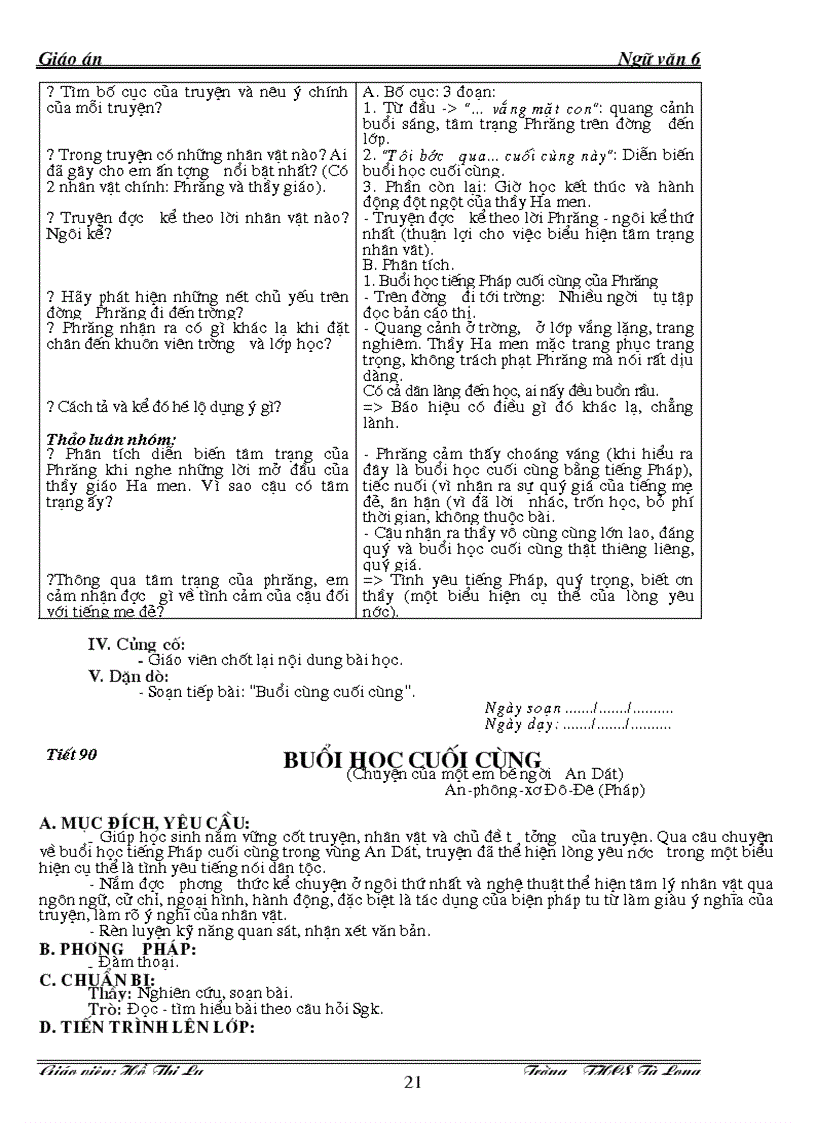 image for page Giáo án ngữ văn lớp 6 kỳ ii