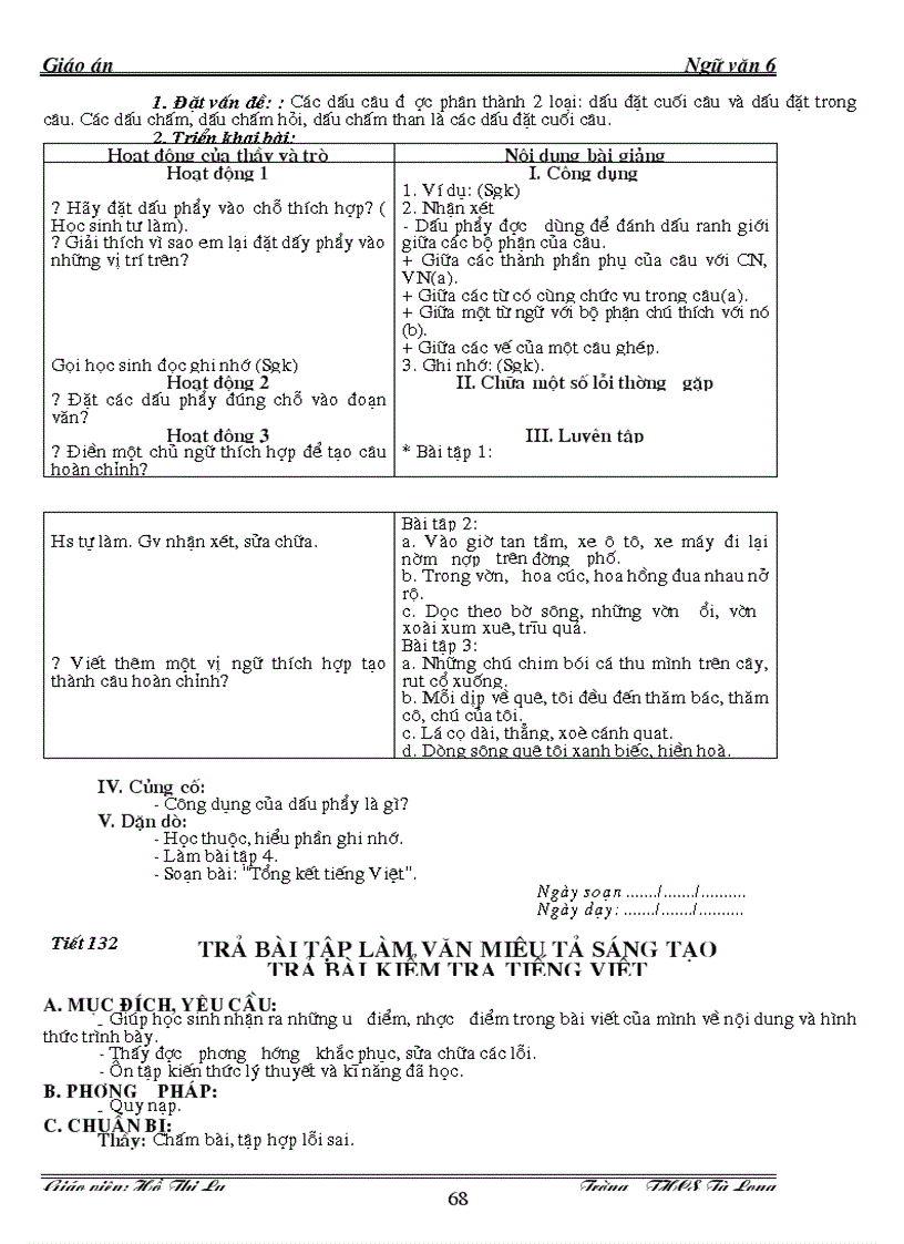 image for page Giáo án ngữ văn lớp 6 kỳ ii