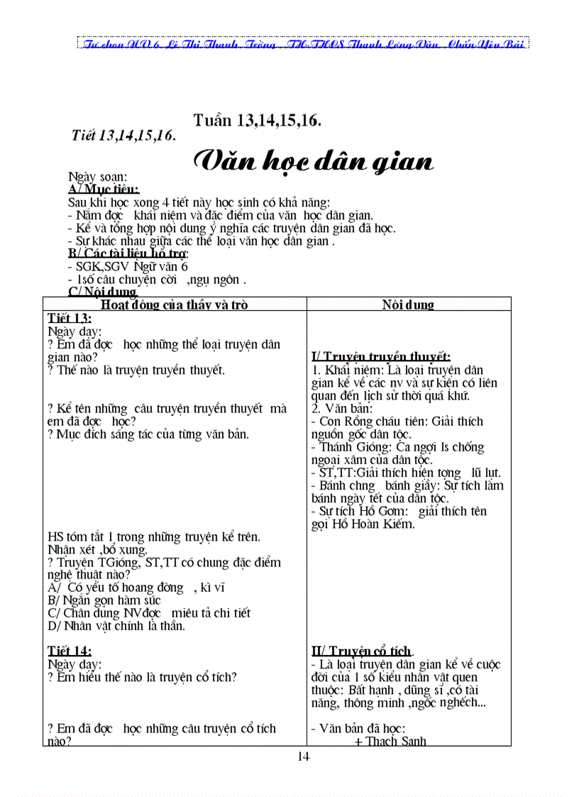 image for page Giáo án Tự chọn NV 6 cả năm bám sát