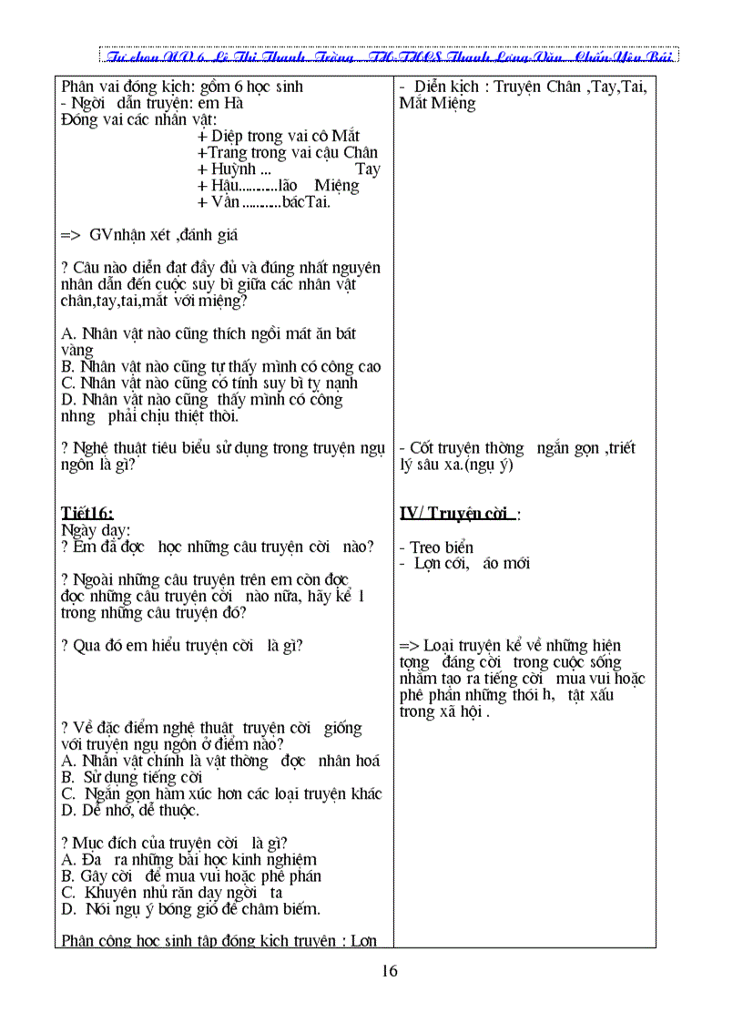 image for page Giáo án Tự chọn NV 6 cả năm bám sát