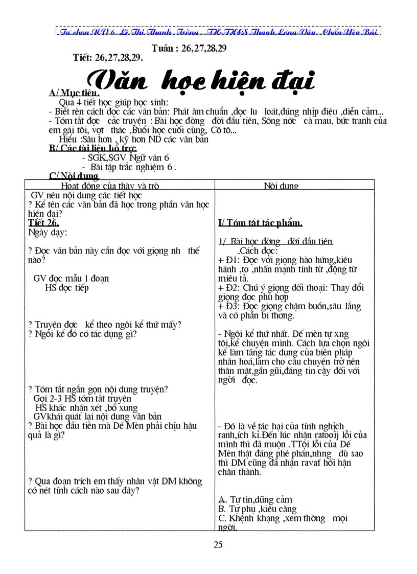 image for page Giáo án Tự chọn NV 6 cả năm bám sát