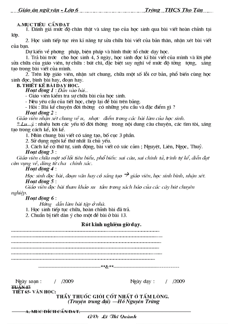 image for page Giáo án văn 6 câu hỏi chia đối tượng