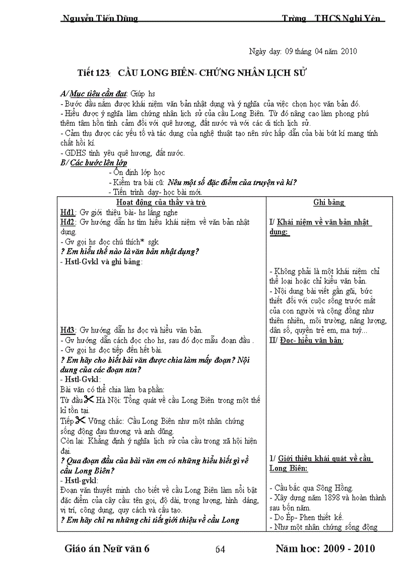 image for page Giáo án Văn 6 HK II NH 2009 2010