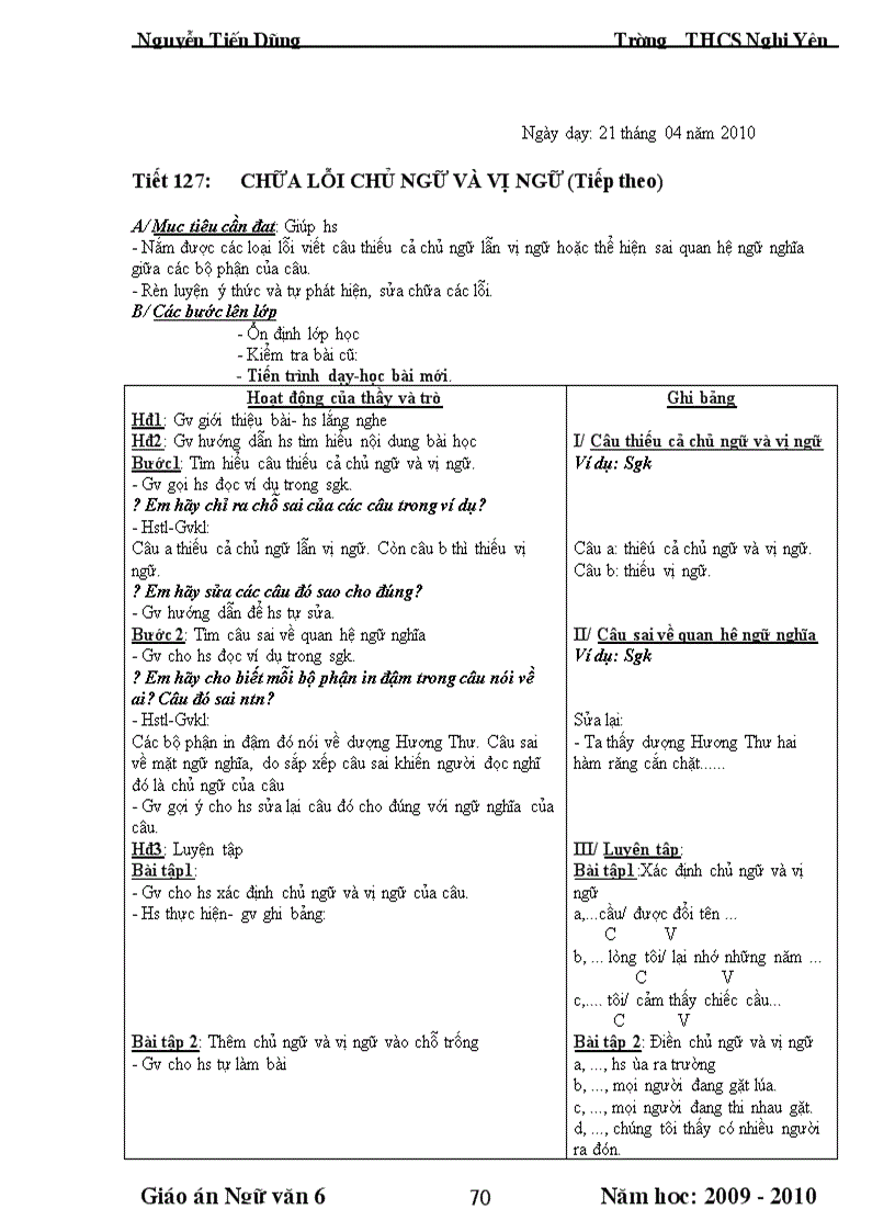 image for page Giáo án Văn 6 HK II NH 2009 2010