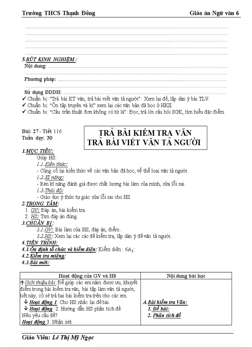 image for page Giáo án Văn 6 Tuần 31