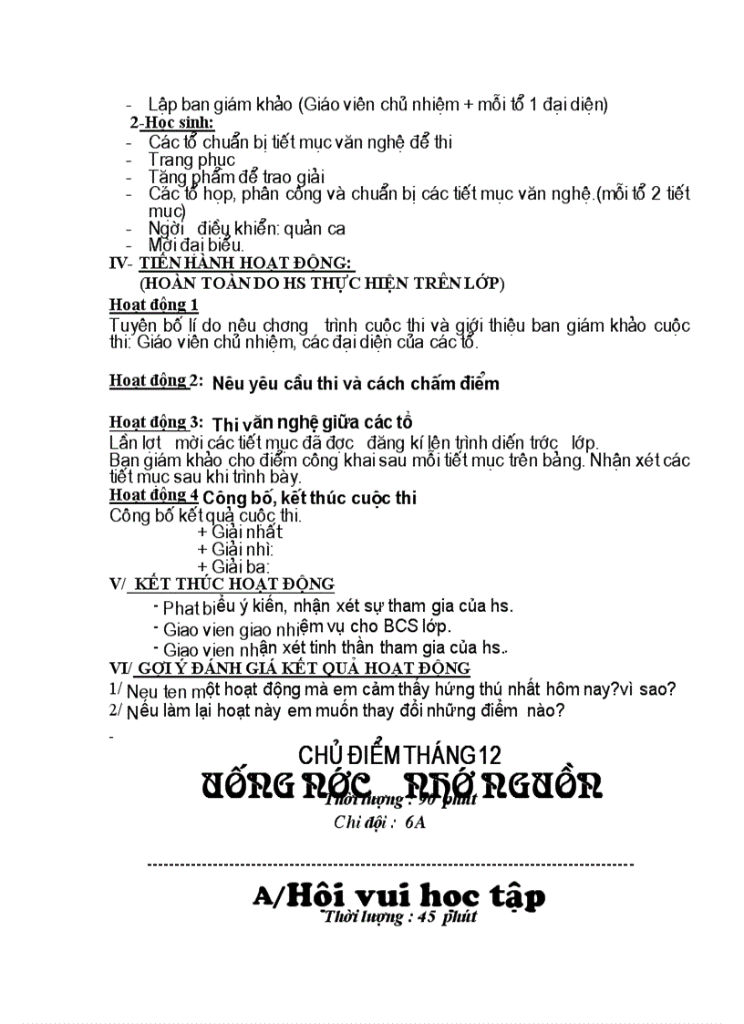 image for page Hoạt động ngoài giờ lên lớp 6