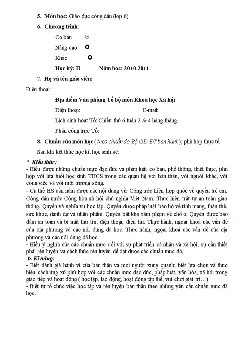 image for page Kế hoạch dạy học các môn thcs cả năm