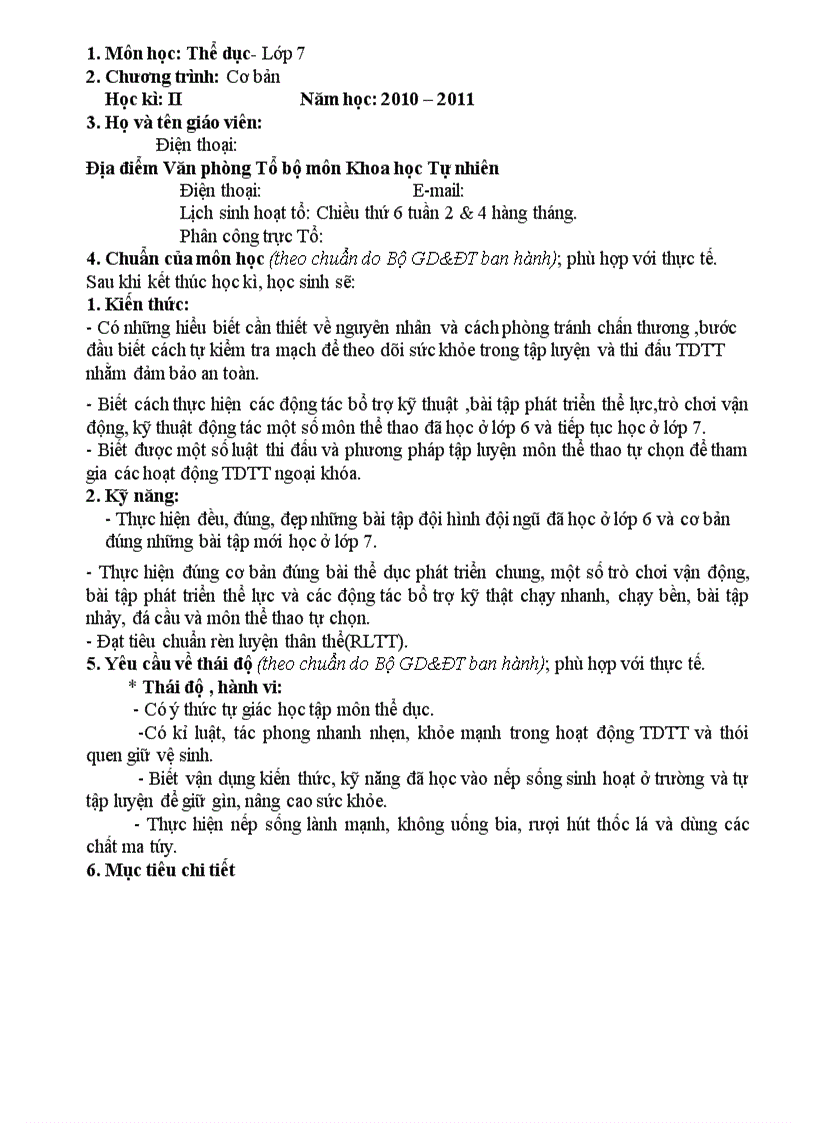 image for page Kế hoạch dạy học các môn thcs cả năm