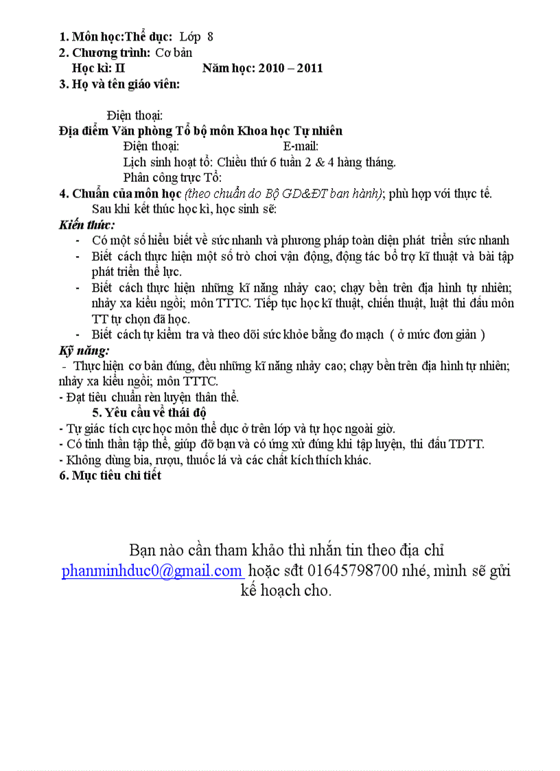 image for page Kế hoạch dạy học các môn thcs cả năm