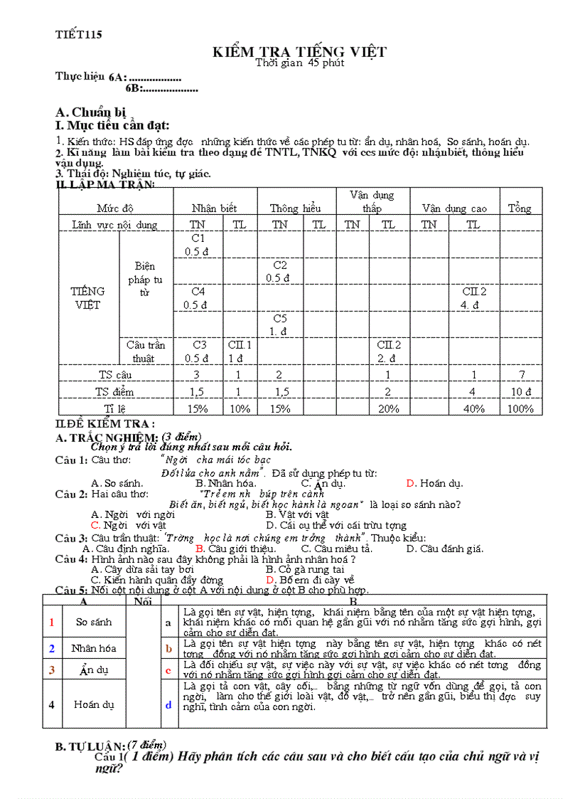 image for page Kiểm tra 1 tiết Tiếng Việt 6 tiết 115