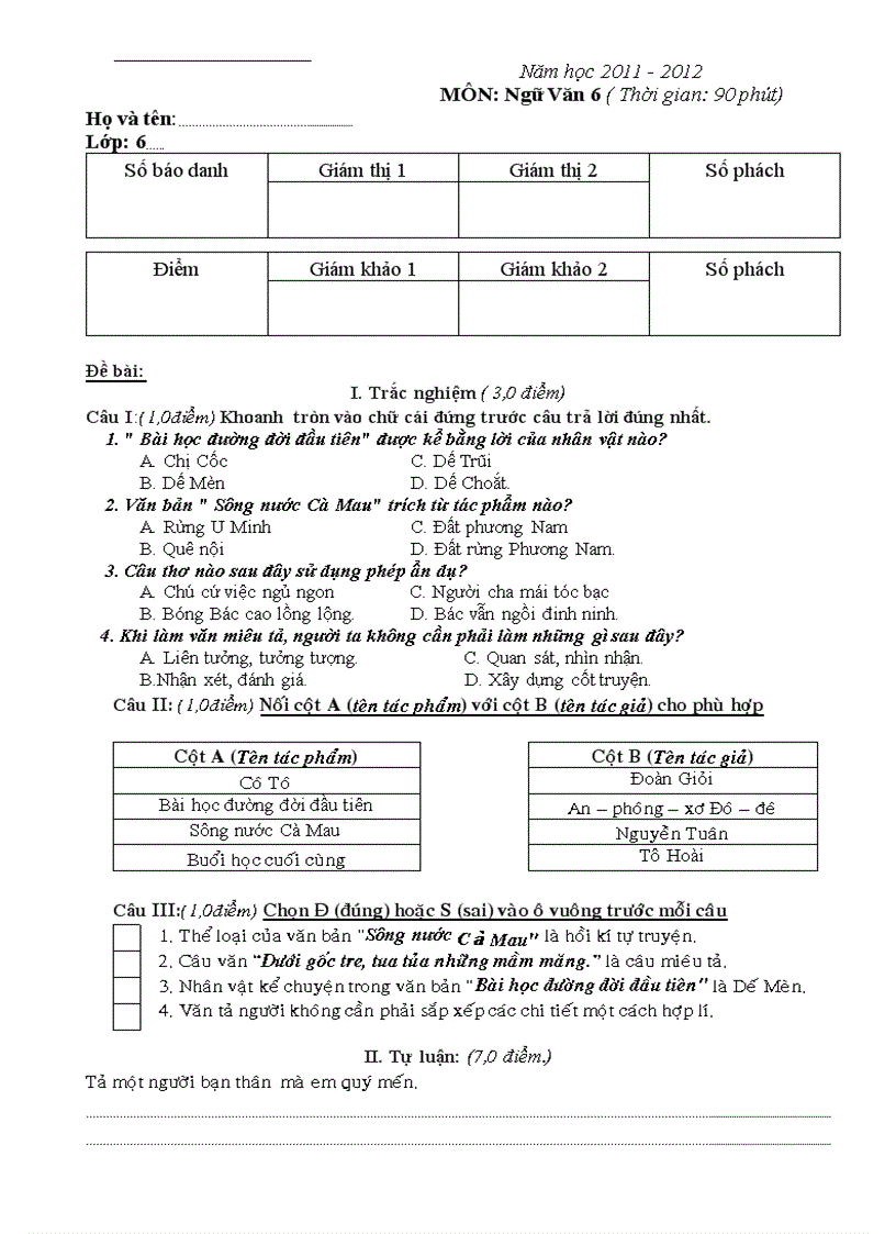 image for page Kiem tra Ngu Van 6 Ki II MOI