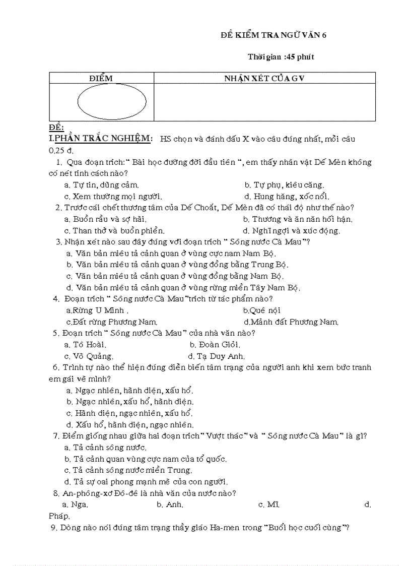 image for page Kiểm tra ngữ văn 6 tuần 27 LH