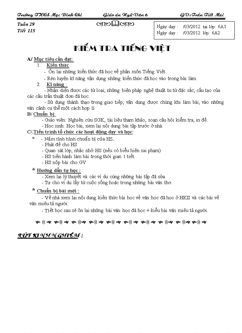 image for page Kiểm tra tiếng việt 6 tiết 115