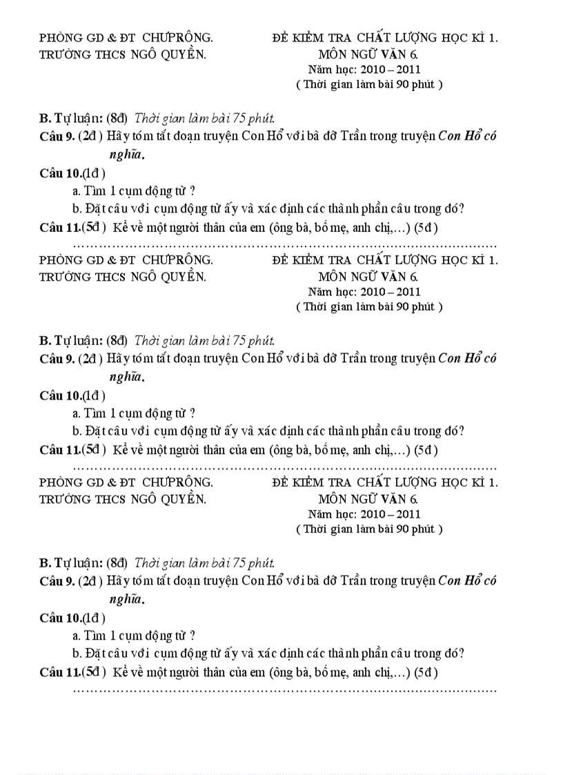 image for page Kiểm tra văn 6 HKI có ma trận đáp án