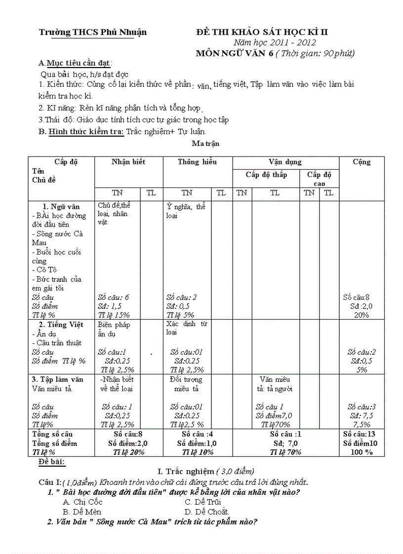 image for page Kt ngu van 6 moi ki ii ma tran dap an