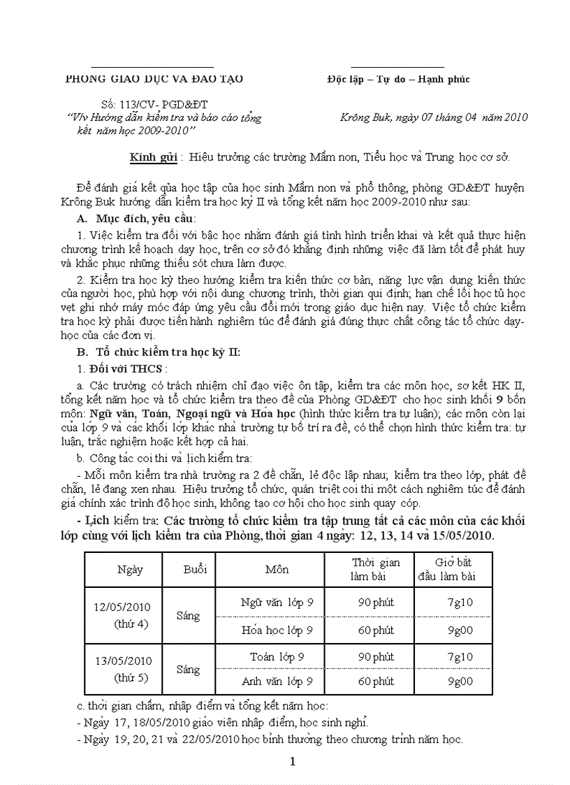 image for page Lịch kiểm tra học kỳ 2