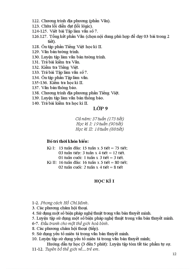 image for page Phân phối chương trình môn ngữ văn