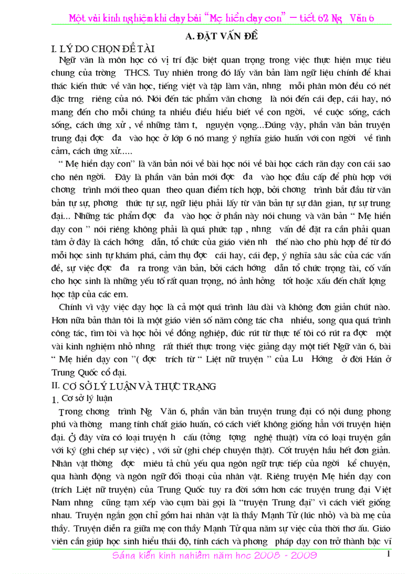 image for page Skkn ngữ văn 6 bài mẹ hiền dạy con
