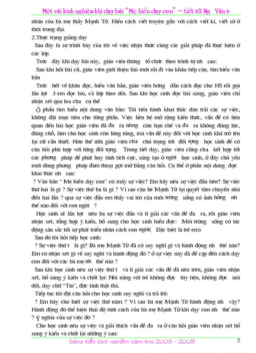 image for page Skkn ngữ văn 6 bài mẹ hiền dạy con
