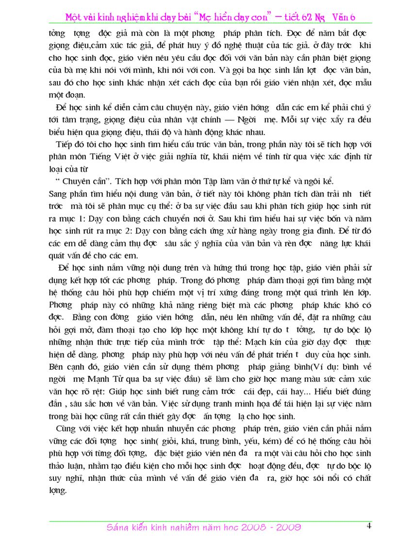 image for page Skkn ngữ văn 6 bài mẹ hiền dạy con